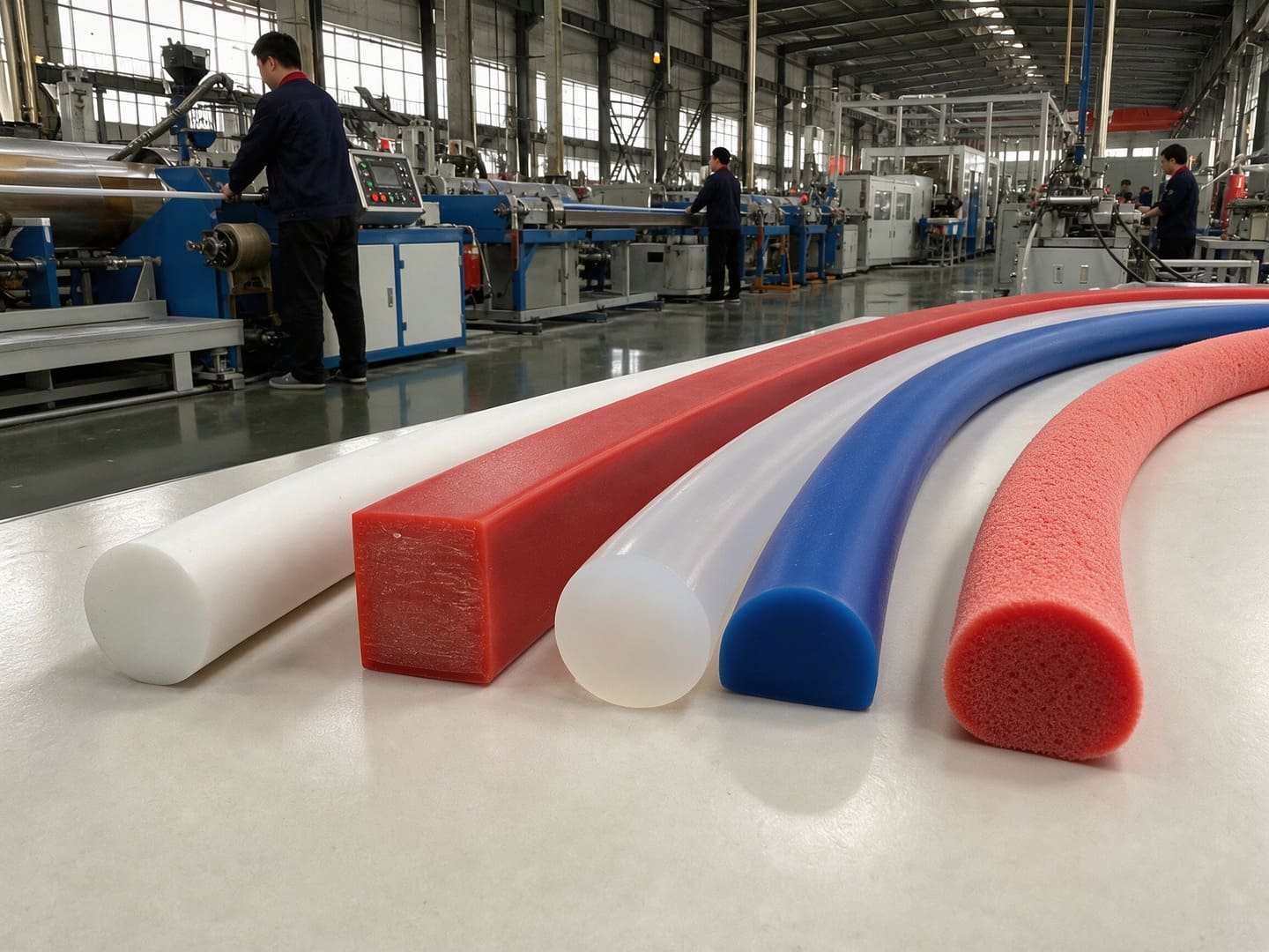 Custom silicone cords in various cross-sections and profiles manufactured by Pandasoft for industrial sealing and OEM applications