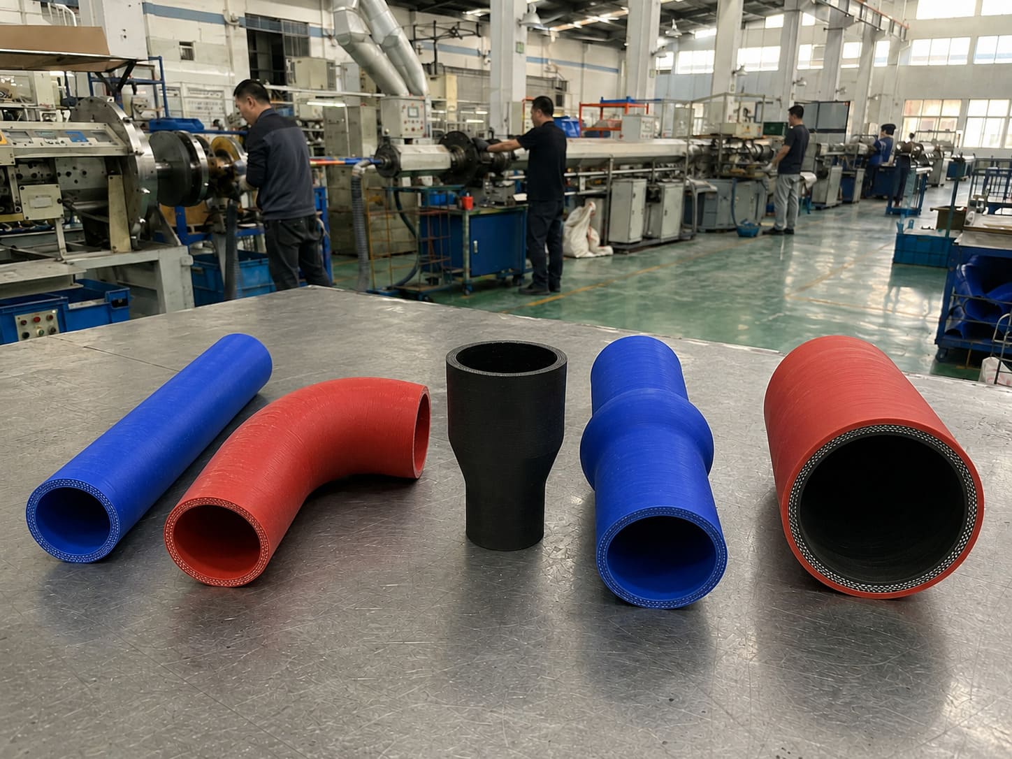 Custom silicone hoses manufactured by Pandasoft for industrial equipment connections and OEM projects